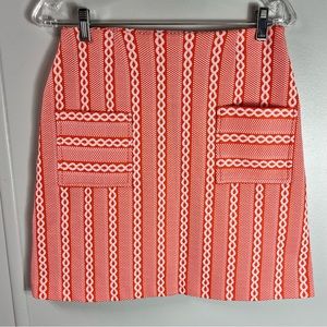 Vintage Handmade Orange and White Mini Skirt with Pockets Waist 13.5”